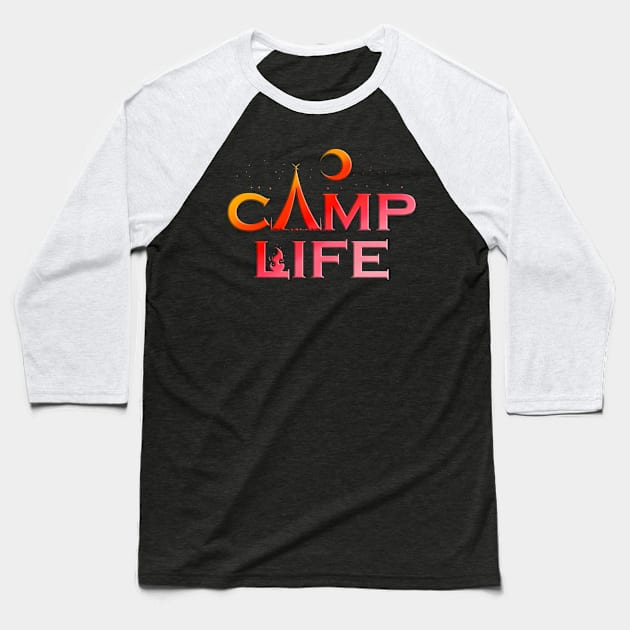 Logo Camp Life In The Night On Camping Baseball T-Shirt by SinBle